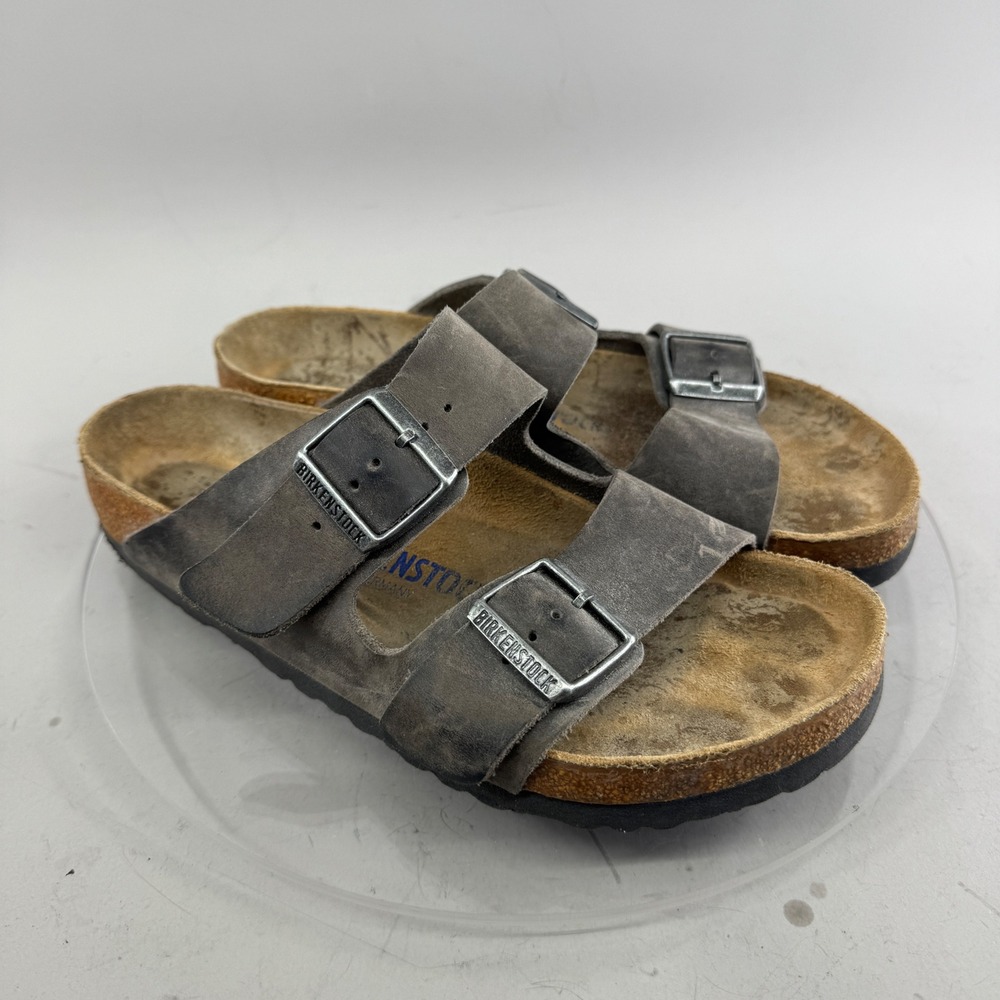 Birkenstock Mens Arizona Oiled Leather Two Strap Cork Footbed Sandals Brown 39